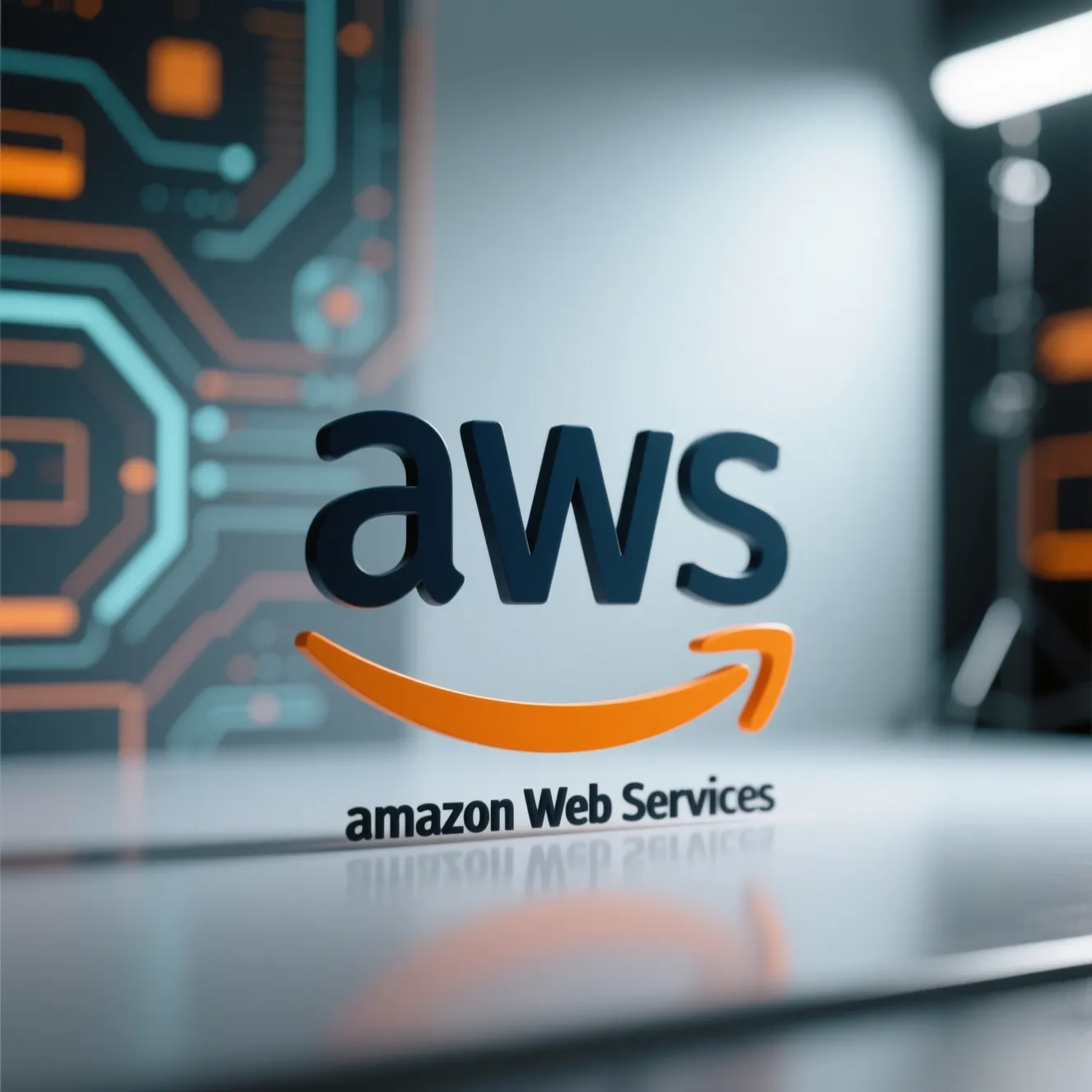 AWS logo featuring a stylized orange arrow and black letters.