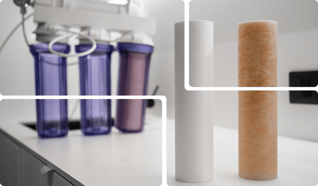 three water filters on a counter