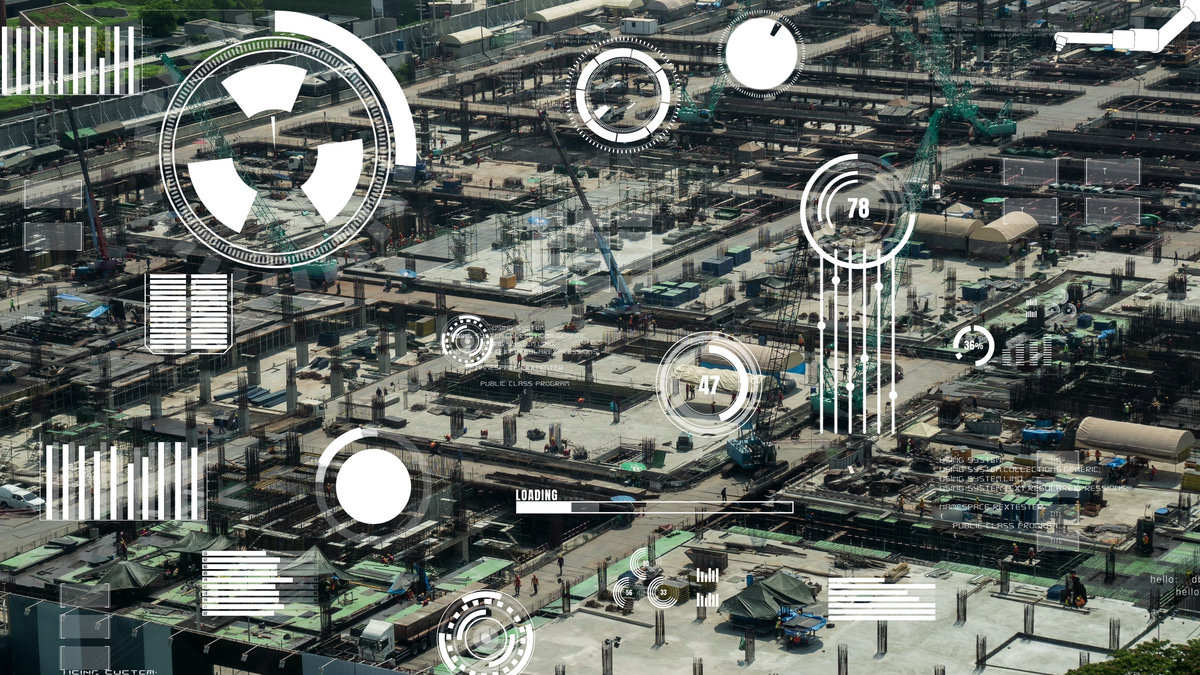 Close-up of an IoT sensor installed on a construction material.