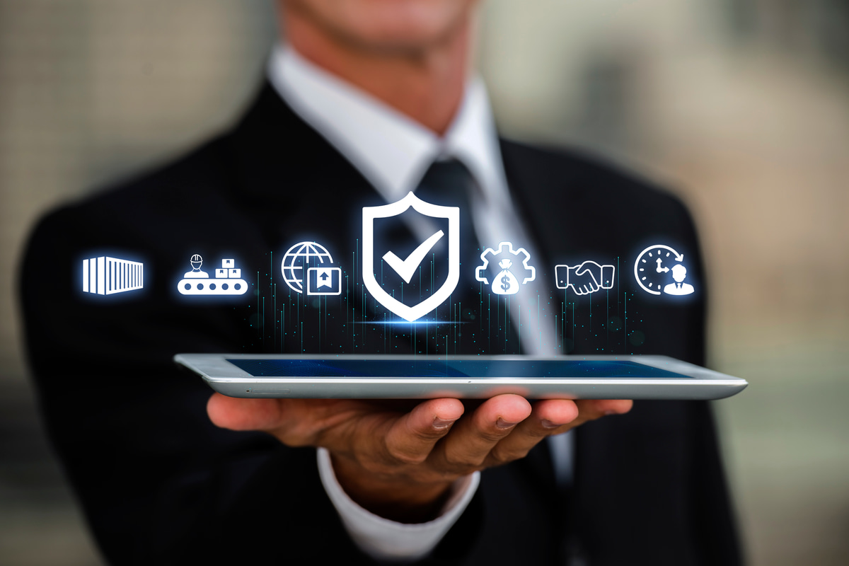 Abstract graphic representing a secure smart contract transaction.