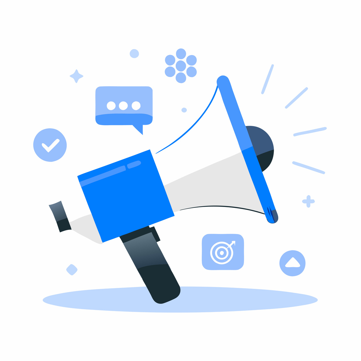 a megaphone with social icons around it