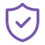 a purple shield with a check mark on it