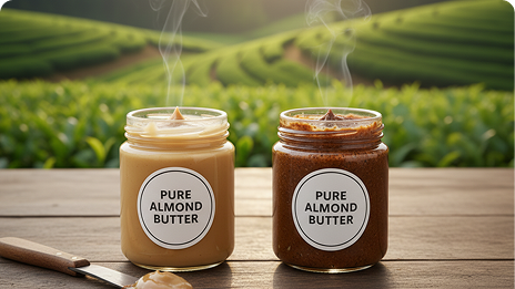 two jars of almond butter on a table