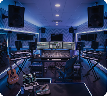 a recording studio with music equipment