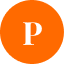 an orange circle with the letter p