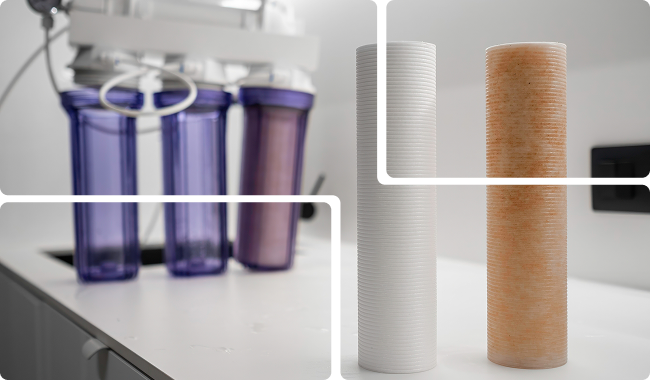 three water filters on a counter