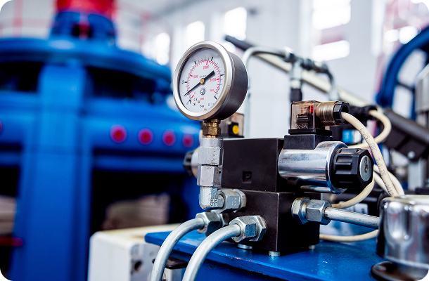 a pressure gauge on a machine in a factory