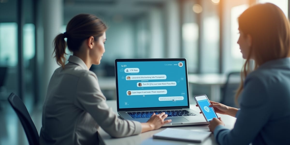 Illustration of an AI chatbot answering HR questions on a smartphone.