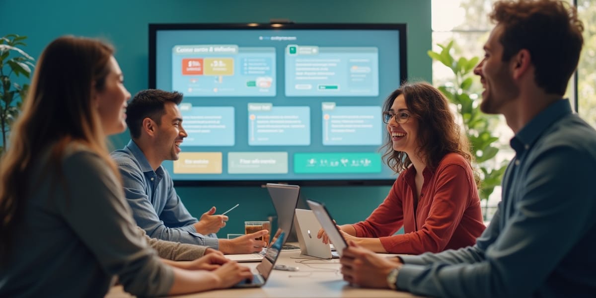 Team members celebrating a success, representing employee engagement.