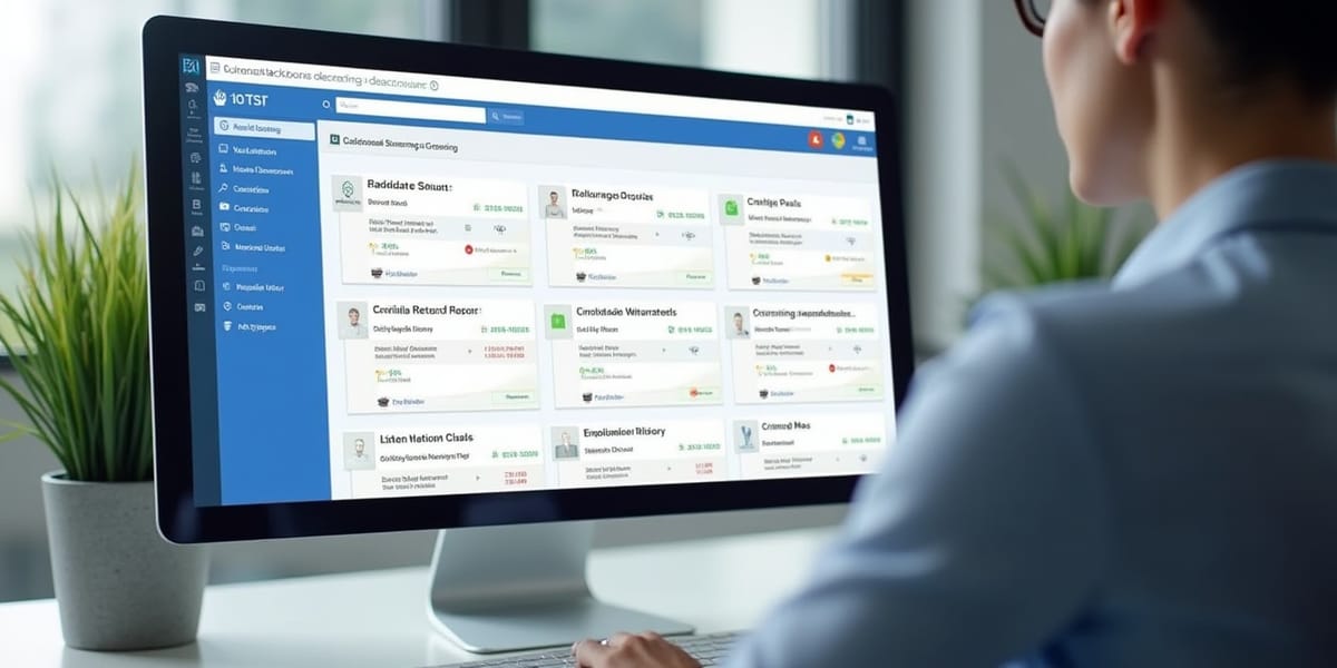 Secure background screening software showing compliance checks and verification status.