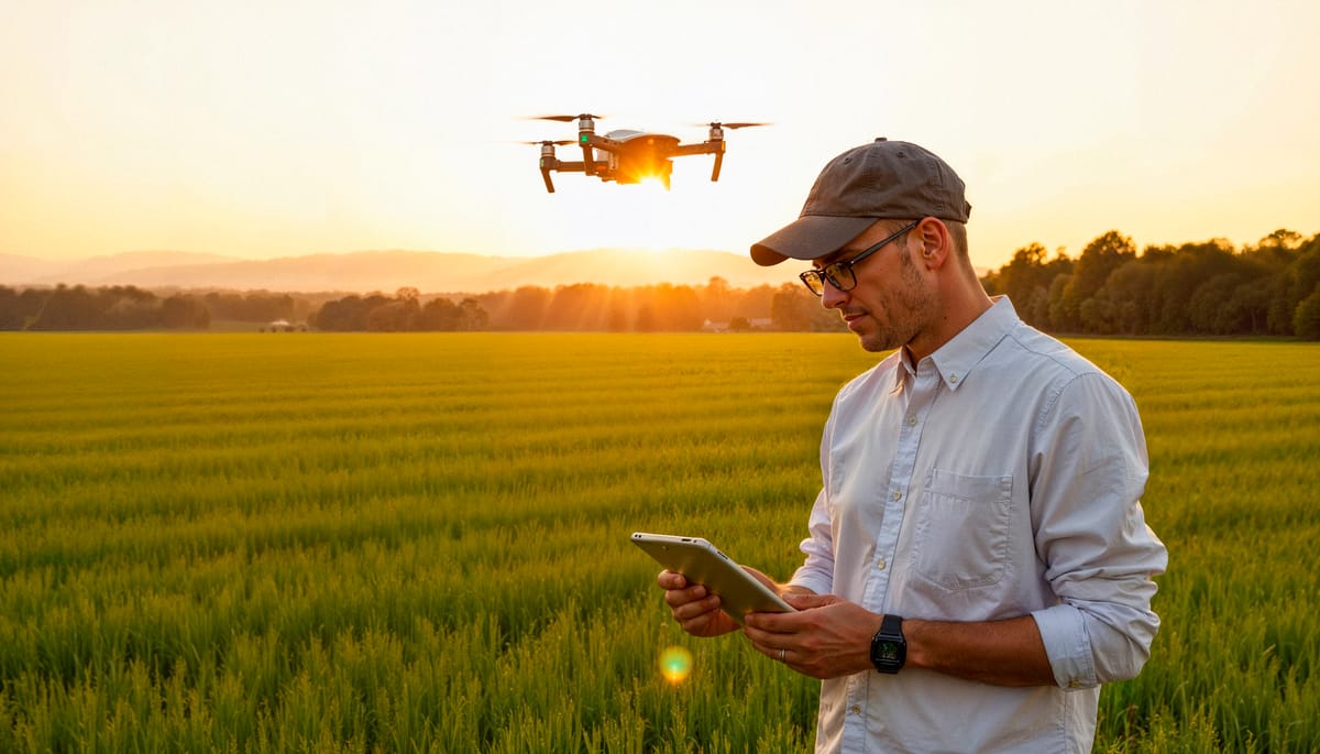 Drone flying over a vineyard, capturing data for precision agriculture.